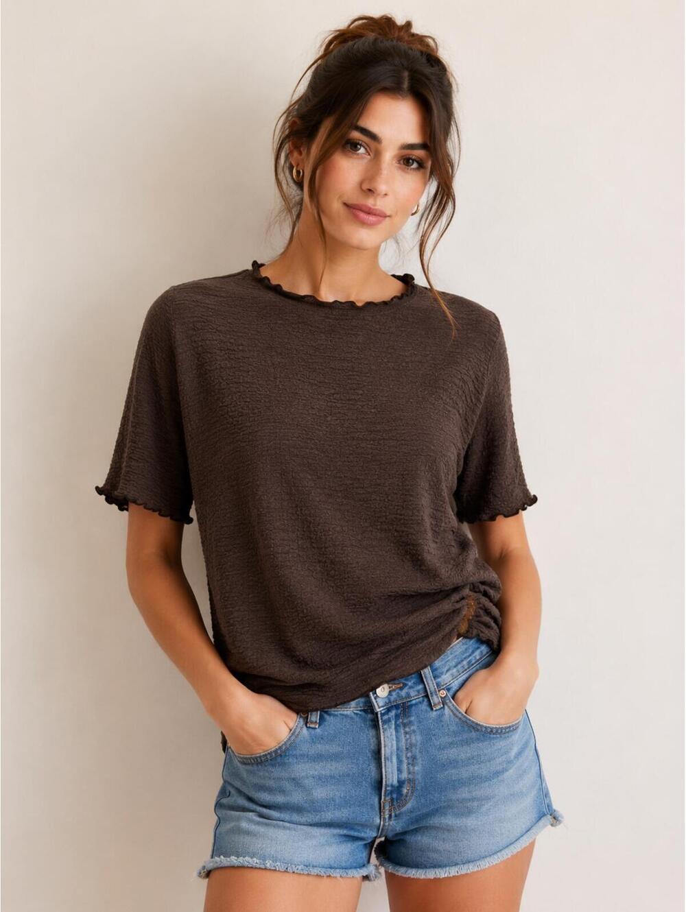 NWT A New Day Women’s XXL Brown Textured Stretch Short Sleeve Top